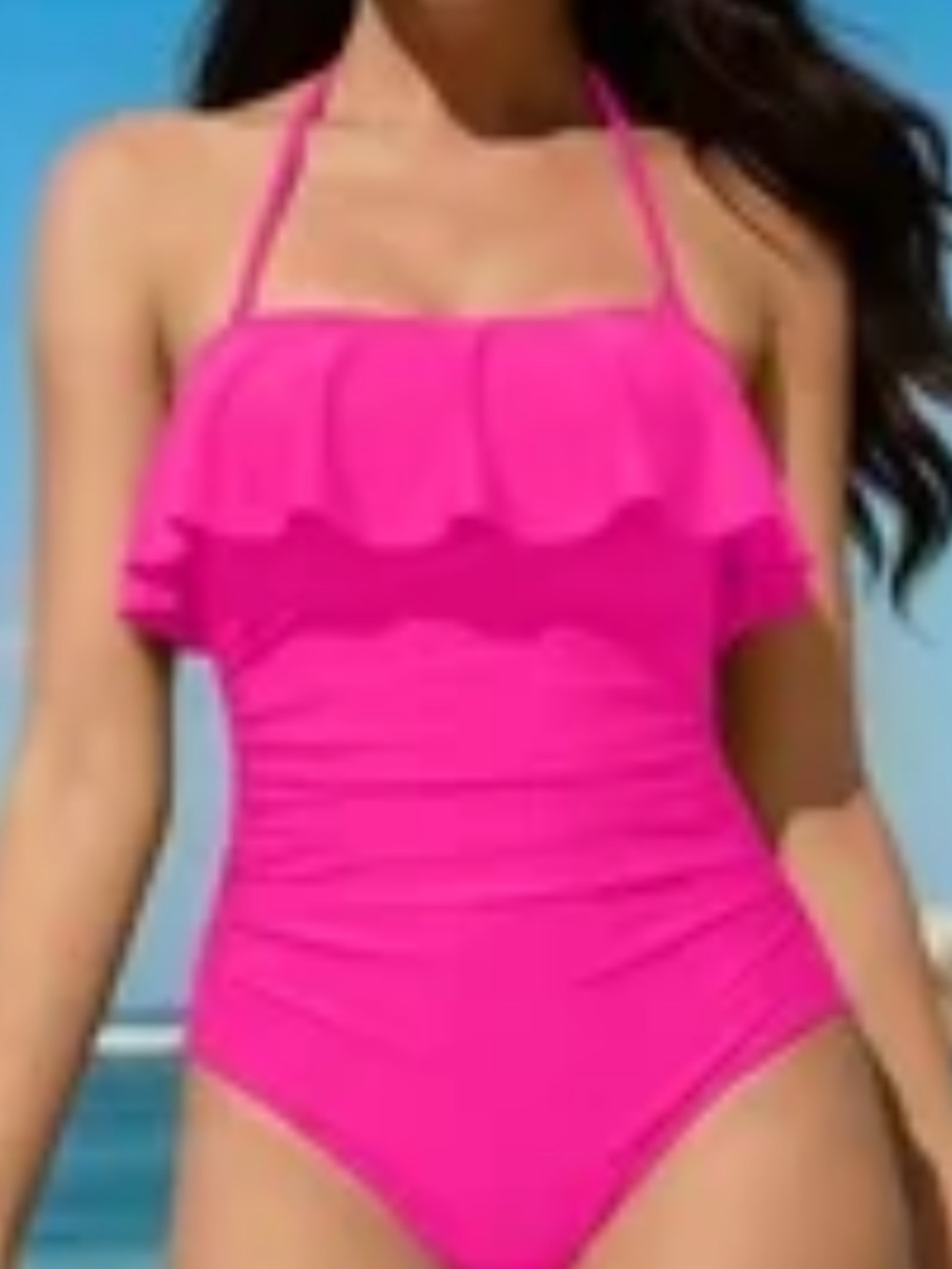B2PRITY Swimsuit ruffle Pink Athleisure Classic Stretch Ruched sides NWT